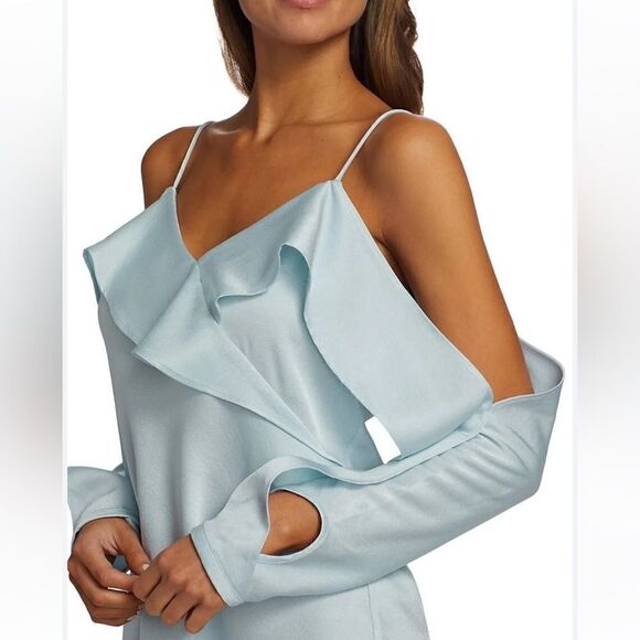 Jonathan Simkhai The Diane Satin Off Shoulder Top in Light Sky. XS NWT - Picture 1 of 12